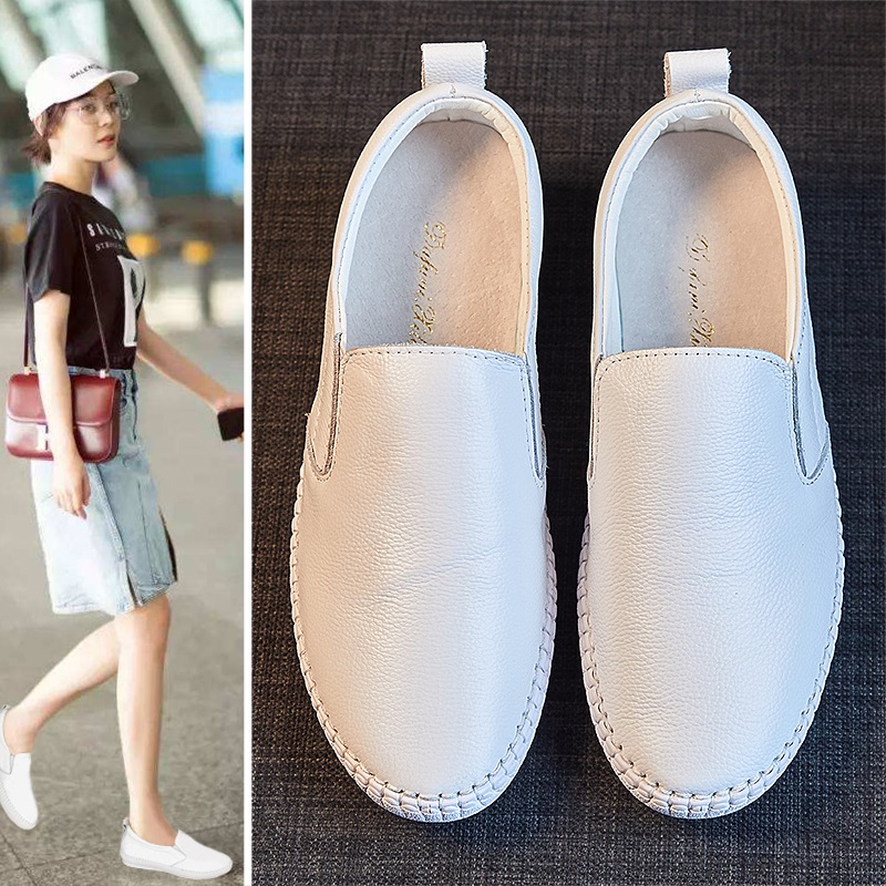 2021 new breathable small white shoes women Joker basic flat loafers women leather Korean casual bag shoes