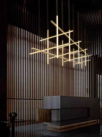 Italian Minimalist Open-Air Combination Villa Living Room Dining Table Lamp Designer Led Modern Linear Staircase Chandelier
