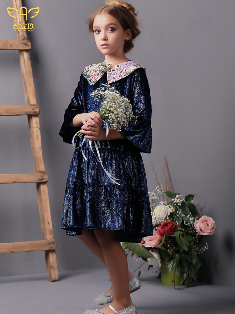 Ai'an Yi 2020 autumn new doll collar ancient mesh yarn horn sleeve cake dress dress princess carving
