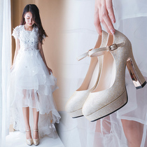 Bright Sheet Dresses Wedding Dresses High Heels Shoes Woman Waterproof Bench Coarse Heels With Adult Gift Water Crystal Shoes Marianne Qipao Walking Show Shoes