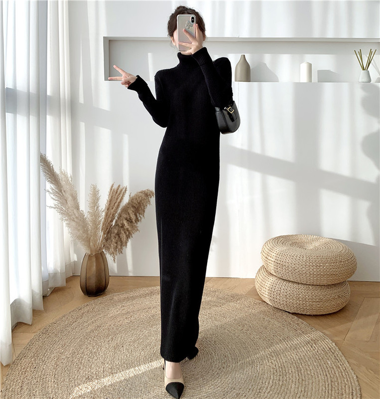 High-Neck Long Knitted Dress, Long Skirt for Women, Autumn and Winter Base Layer, Over-The-Knee Extra-Long Tight-Fitting Bodycon Sweater Dress High-Neck Long Knitted Dress, Long Skirt for Women, Autumn and Winter Base Layer, Over-The-Knee Extra-Long Tight-Fitting Bodycon Sweater Dress