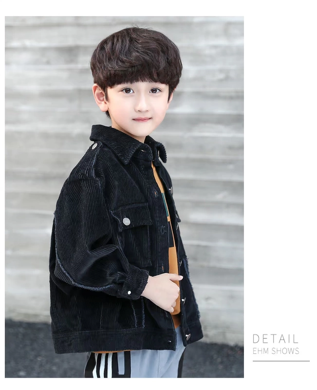Quần áo trẻ em voi bé trai áo khoác thêu Hàn Quốc mùa thu 2018 mới ve áo kẻ sọc áo len thủy triều