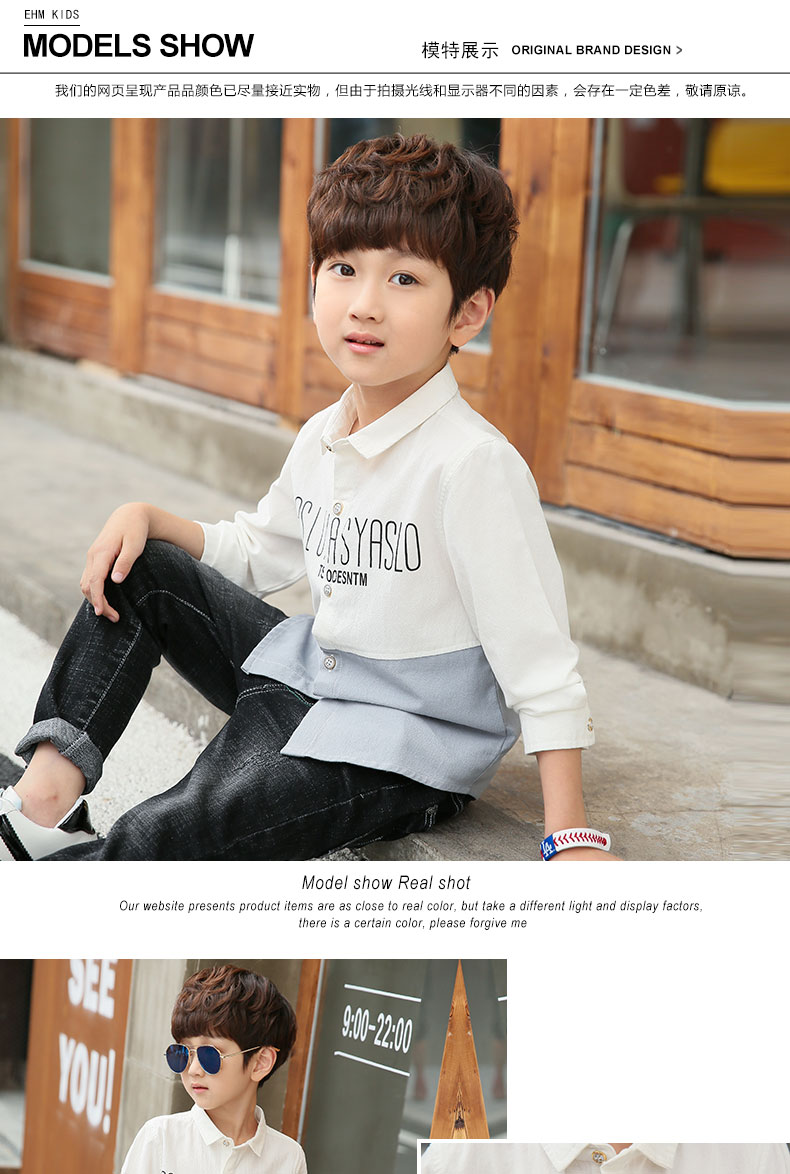 Baby Voi Ham 2018 Xuân Mới Boy Áo dài tay Áo sơ mi trắng Áo sơ mi nam Big Boy Hàn Quốc áo sơ mi bé trai xuất khẩu
