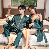 Sleepwear Girl Ice Silk Sleeping Robe 2021 New Summer Couple Sensation New Emulation Silk Mens Home Clothing