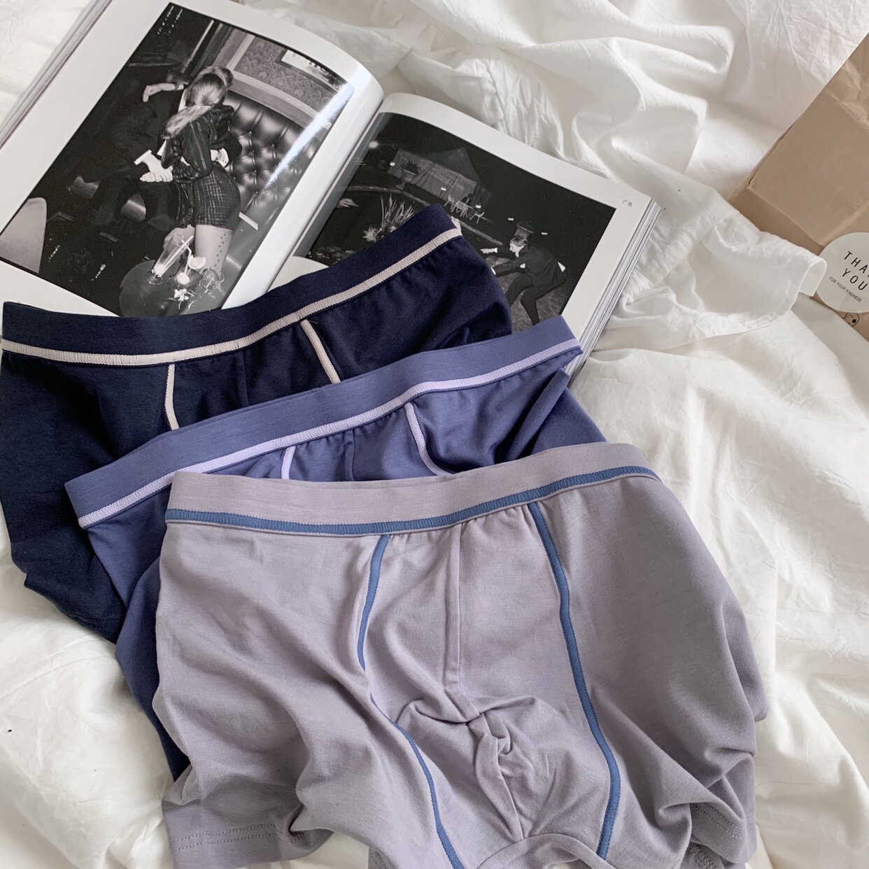 Simple contrast color modal cotton men's mid-waist underwear boxer pants men's pure cotton bamboo fiber fabric breathable and soft