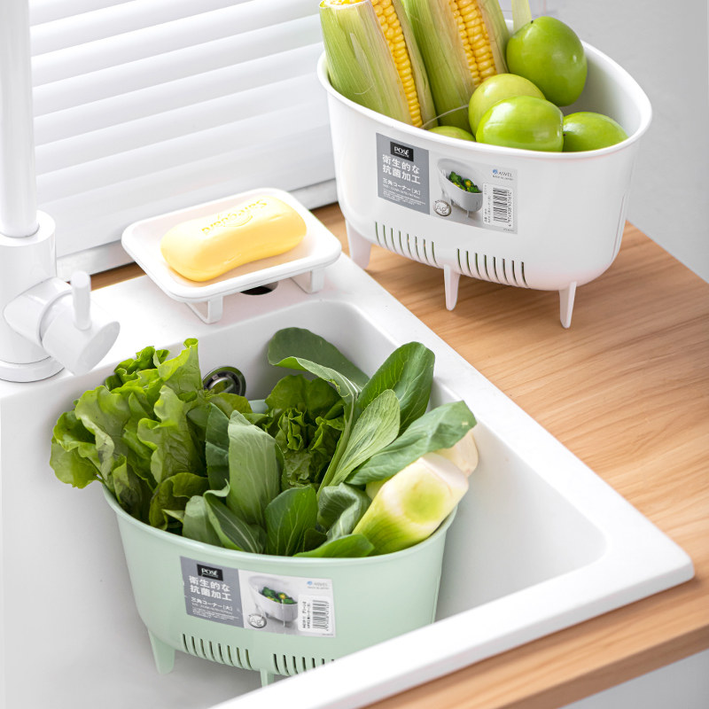 Japan ASVEL Import drain basket Wash Basin Plastic Big kitchen Home Food grade Vegetable Wash Basin filter basin