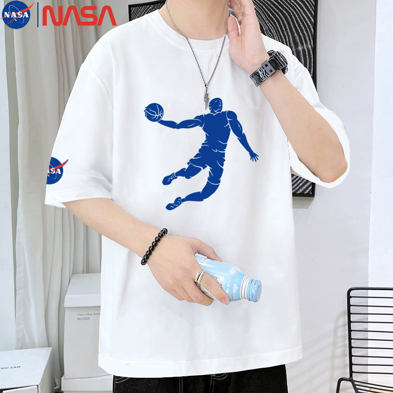 Flyer Dunk 100% Cotton Short-Sleeve T-Shirt for Men, Loose Fit, Youth Trendy Student Undershirt, Basketball Top