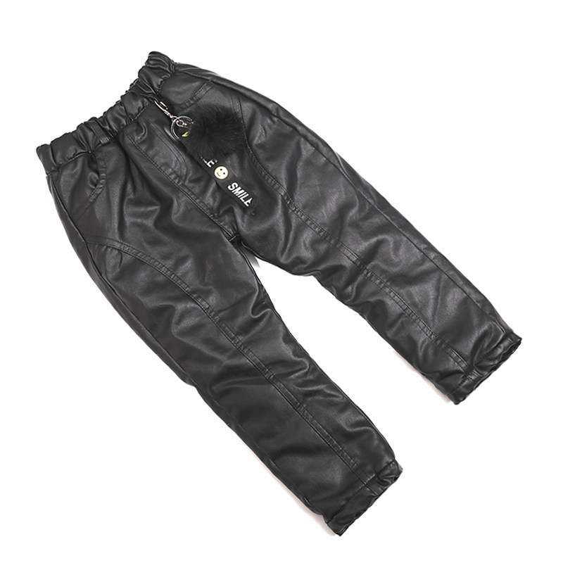 Children's clothing boys and girls autumn and winter new children's underwear plus velvet thickened boys and girls pu leather pants small children's clothing pants