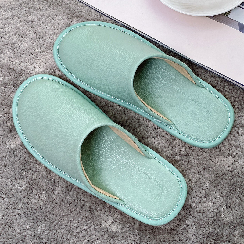 High-End Genuine Leather Slippers for Women, Spring and Autumn, Closed-Toe, Non-Stinky, Home Use, Non-Slip, Waterproof, Soft-Soled, Cowhide, Breathable, Cool Slippers for Men