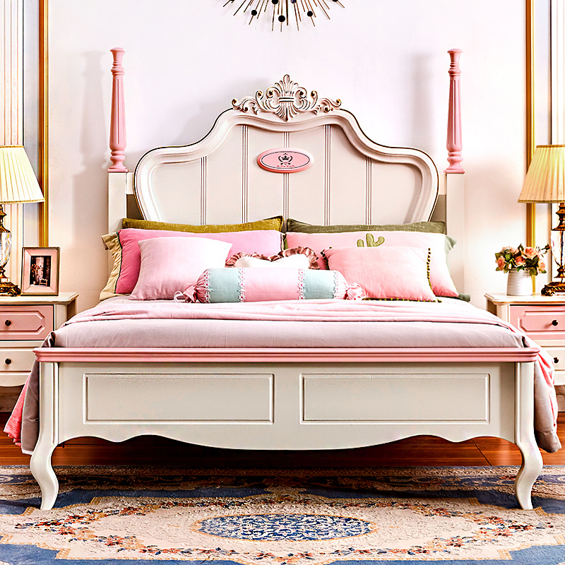 Child Bed Girl Princess Bed Solid Wood 1 5 Rice Flour Ribbon Storage Unique Walnuts Wood Bed 1 2m Teen Bed