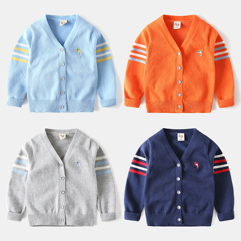 Korean Version Pure Cotton V Collar Children Knit Cardiovert Baby Wool Sweatshirt Spring Autumn Clothing New Boy Clothing Boy Knit Jacket Tide