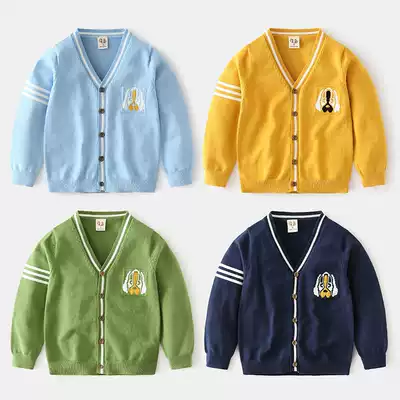 Korean version of pure cotton children's knitted cardigan spring and autumn baby sweater 2021 autumn new children's clothing boys sweater jacket