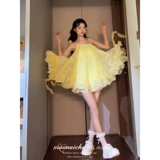 Желтая летняя юбка, французский стиль, эффект подтяжки, подходит для подростков, юбка-пачка