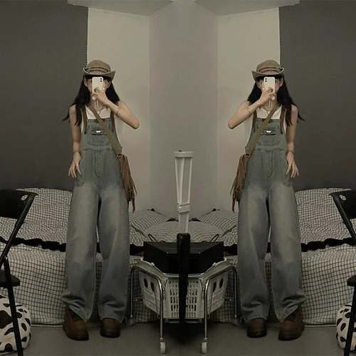 Ретро приталенный комбинезон, дизайнерские джинсы, штаны, в американском стиле, высокая талия, тренд сезона