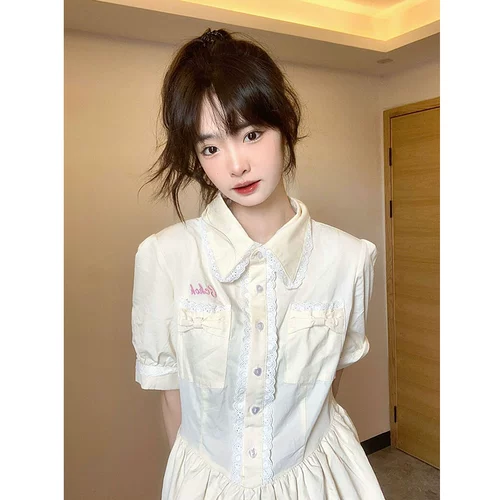 Летнее милое белое приталенное платье, корсет, мини-юбка для принцессы, короткий рукав