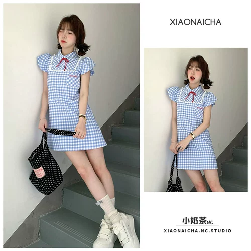 Синее цветное летнее платье, кружевной корсет, кукла, мини-юбка, подходит для подростков, кружевное платье