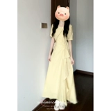 Желтое платье, приталенный корсет, длинная юбка, французский стиль, премиум класс