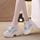 Spring thick-soled inner height-increasing women's shoes, round-toe lace-up casual super high-heeled 12cm platform shoes, white women's thick-soled single shoes
