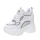 Spring thick-soled inner height-increasing women's shoes, round-toe lace-up casual super high-heeled 12cm platform shoes, white women's thick-soled single shoes