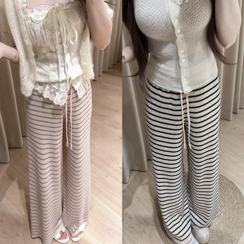 【Restocking in Progress】Danzi Beloved Wool Striped Pants, Thin Knit Casual Pants for Women, Suitable for All Seasons, Hanfu Style