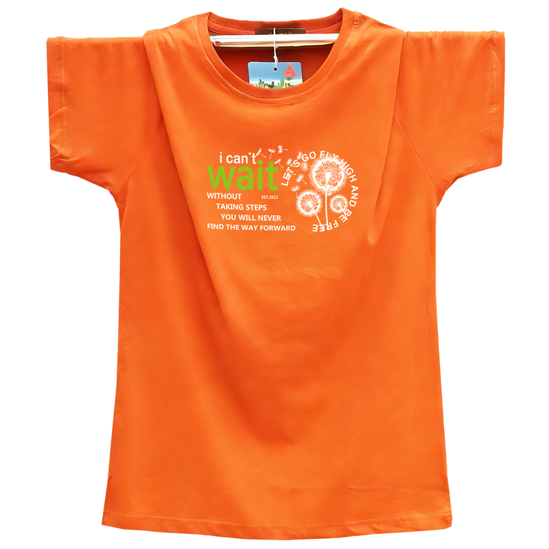 Dandelion Print Summer Short-Sleeved T-Shirt for Men, Orange, Youth Large Size Men's Base Shirt, Pure Cotton Half-Sleeve Sportswear