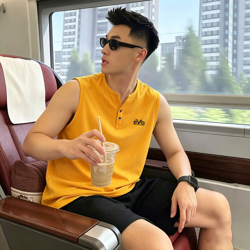 Hong Kong Style Summer Yellow Vest for Men, Wide Shoulder, Large Size, Fashionable Pure Cotton V-Neck with Tie Buckle, Sleeveless, Skin-Friendly for Big and Tall Men Hong Kong Style Summer Yellow Vest for Men, Wide Shoulder, Large Size, Fashionable Pure Cotton V-Neck with Tie Buckle, Sleeveless, Skin-Friendly for Big and Tall Men