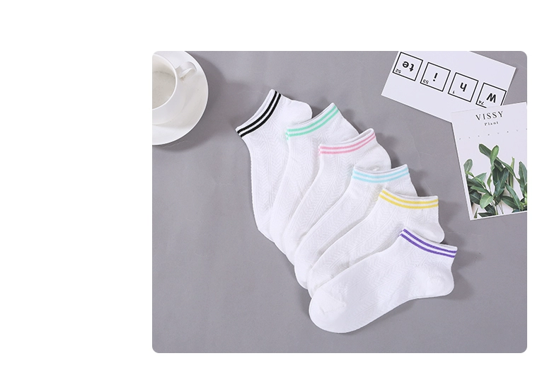 6 đôi vớ của phụ nữ mùa hè mỏng cotton vớ lưới thoáng khí nông miệng của phụ nữ vớ trắng siêu mỏng vớ thoáng khí - Bít tất nữ