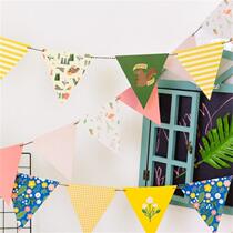 ins floral Flamingo triangle flag flower colorful flag childrens kindergarten birthday room decoration shop decoration