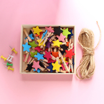 ins photo clip wooden hemp rope color Star clip wedding small wood clip photo clip photo clip photo wall