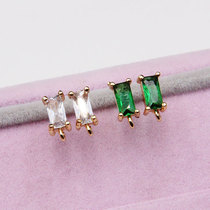 Small rectangular stud earrings with hanging hole edging 925 silver needle emerald earrings accessories 18K gold plated accessories