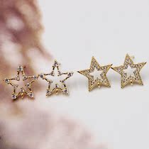 Copper plated 18K real gold five-pointed star inlaid zircon stud earrings 925 silver needle earrings Ear jewelry material diy accessories