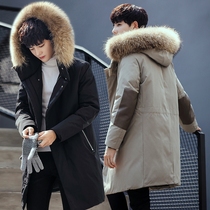  Mens down jacket mid-length 2021 winter new Korean version of the trend slim-fit jacket handsome fur collar Parker service men