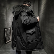  Down Jacket mens medium and long 2021 winter new trend handsome slim-fitting wool collar pike suit thickened mens jacket