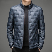 Thin down jacket mens short model 2021 New thick trend Handsome Mens standing collar tide brand white duck down jacket