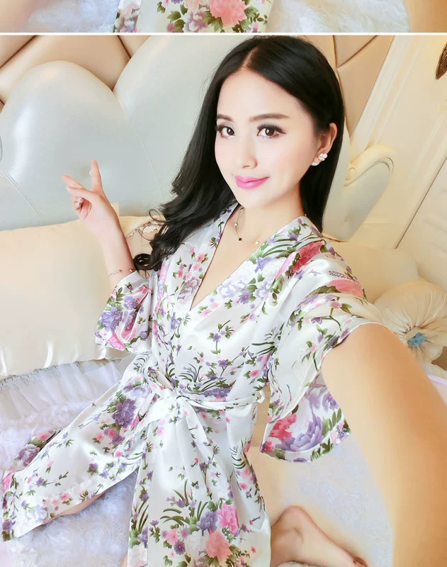 Mùa hè sexy áo ngủ đồ ngủ lụa nữ Hàn Quốc phiên bản của phim hoạt hình áo choàng tắm phòng duy nhất phần mỏng với một nightdress dịch vụ nhà áo choàng ngủ nam