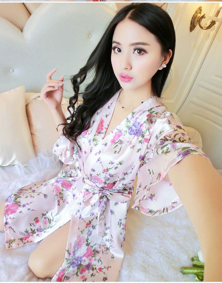 Mùa hè sexy đồ ngủ của phụ nữ Hàn Quốc phiên bản của áo choàng lụa lụa Nhật Bản lụa dịch vụ nhà lụa ladies áo choàng tắm XL