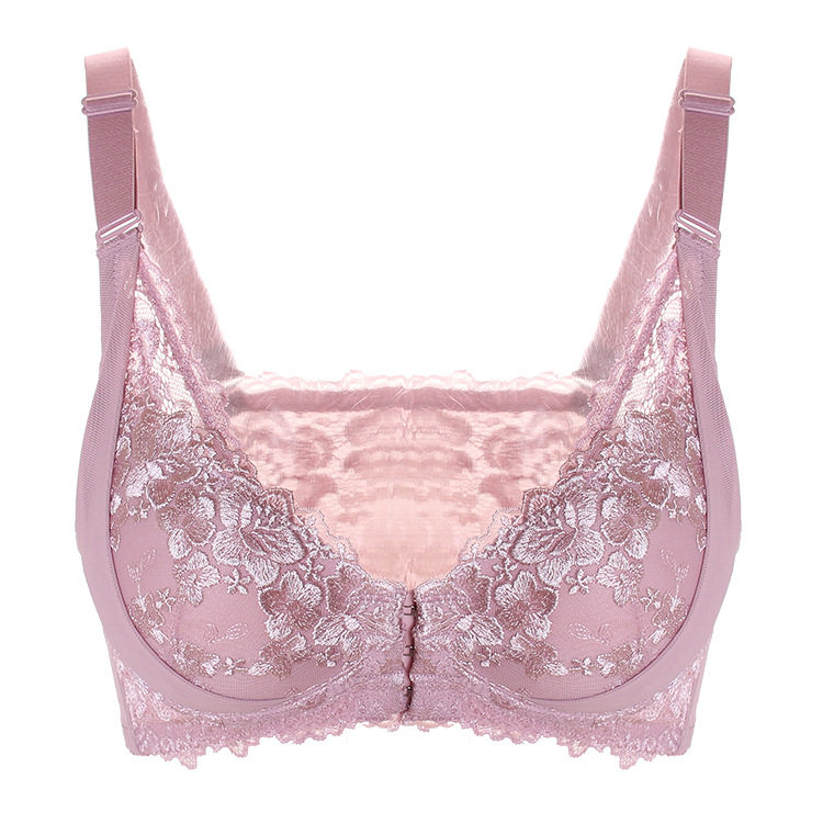 Large size No steel ring bra front buckle adjustment Type of beauty back breast-feeding Embroidered Bra Fat Mm Thin women's underwear