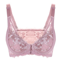 Large size without steel ring bra front buckle adjustment type beauty back breastfeeding gathering embroidery bra fat mm thin ladies underwear