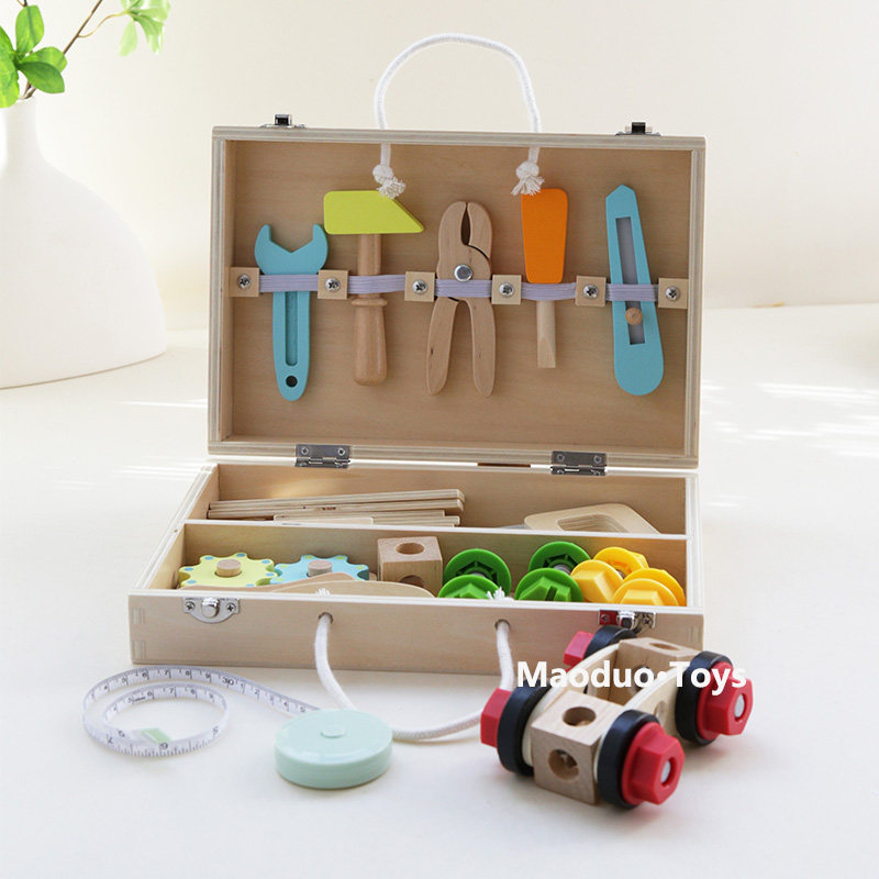 Recommended toolboxes for boys: wooden simulation repair toys for 3-6 ...