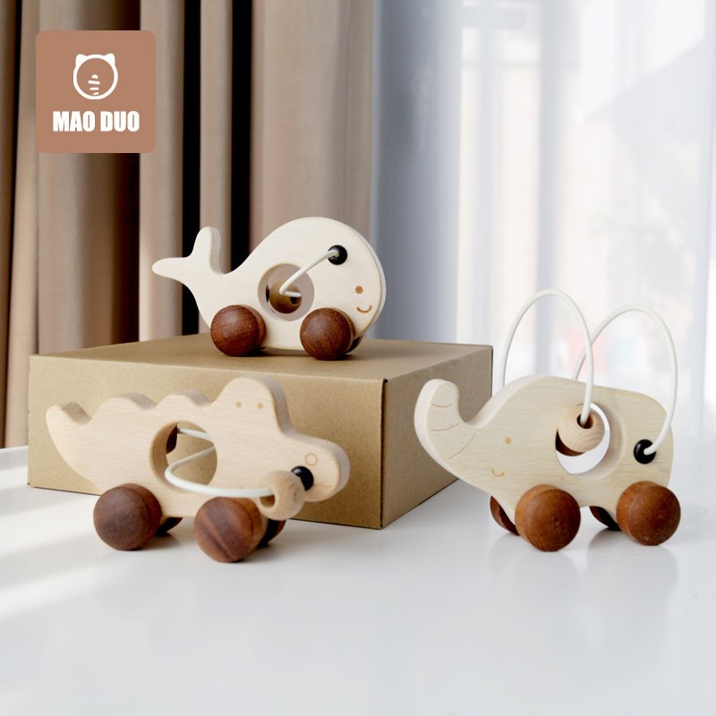 Cat Dot solid wood No lacquer appealable period can nibble around Everest Cart Cart Cart Boy Toy Puzzle Boy 8 months