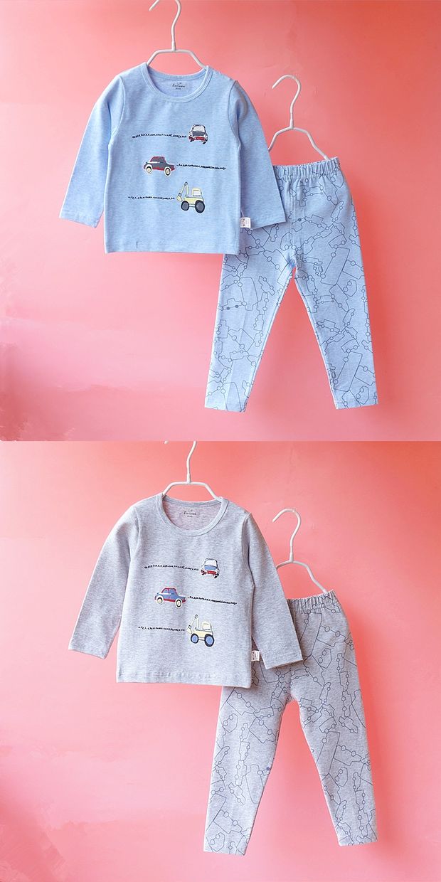 璐 2018 thu đông 2018 Sản phẩm mới Shu cotton Lycra boy bé nhỏ set đồ trẻ em quần áo mùa thu quần áo mặc nhà quần áo bé trai 1 tuổi