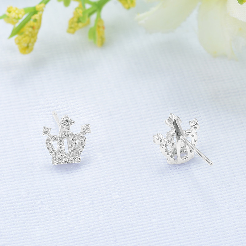Junhuang Jewelry 18K Gold White Gold Group Inlaid Diamonds Fashion Gorgeous Elegant Earrings Crown Noble Women's Earrings