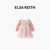 Japanese childrens clothing ELSA KEITH girls suit spring 2022 new lace bubble sleeveless princess dress Two sets