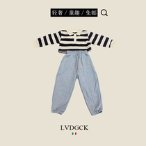 Unlimited vitality#Girls  spring set (LVDGCK)Italian childrens striped sports two-piece set tide