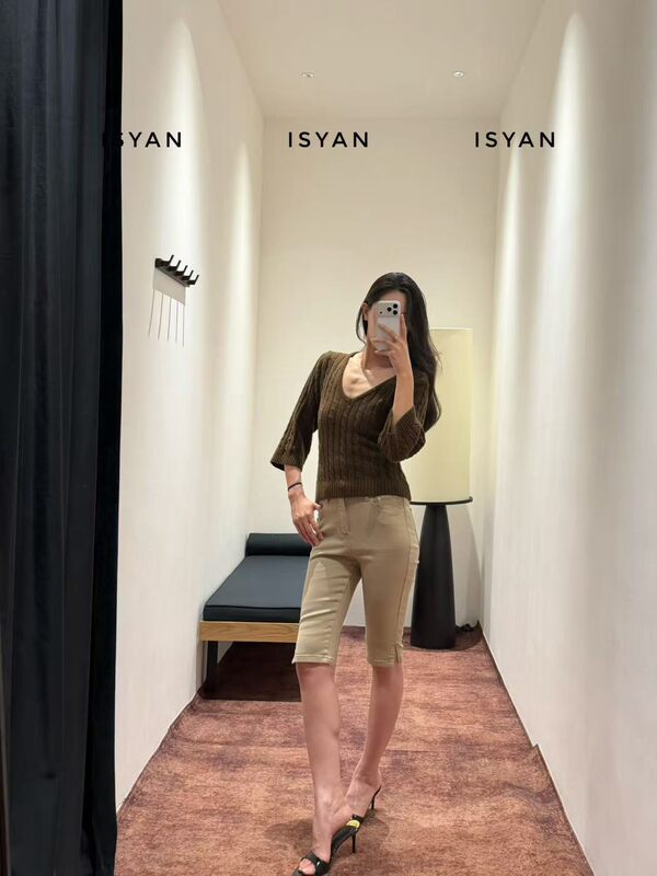 Rice Isyan Four-Way Stretch Straight-Leg Jeans for Women, Summer Mid-Length Pants, Capri Pants, Slimming Cropped Pants, Cycling Pants Rice Isyan Four-Way Stretch Straight-Leg Jeans for Women, Summer Mid-Length Pants, Capri Pants, Slimming Cropped Pants, Cycling Pants