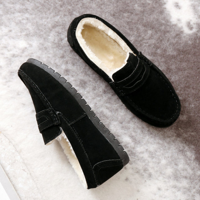 2021 winter new plus velvet warm peas shoes female Korean version of wild plush shoes, lazy casual cotton shoes