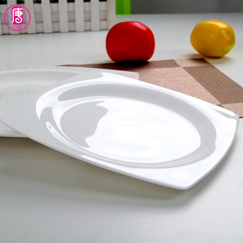 Pure white household ceramic plate steak pan European ipads porcelain hotel big flat tray square plate tableware