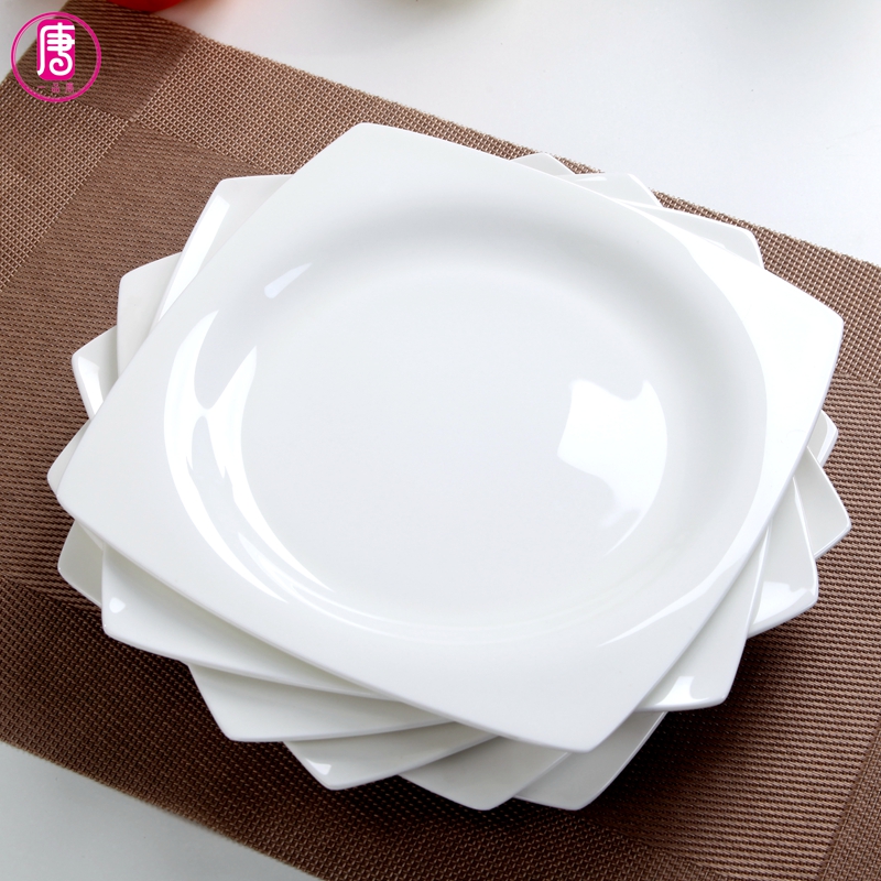 Pure white household ceramic plate steak pan European ipads porcelain hotel big flat tray square plate tableware