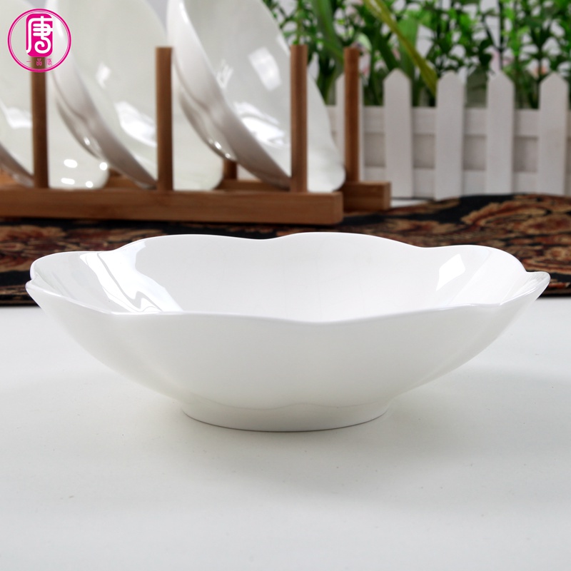 Household pure white name plum blossom put ceramic bowl bowl ipads porcelain dish to use Chinese character jobs 7 inch shallow bowl of dried fruit salad bowl