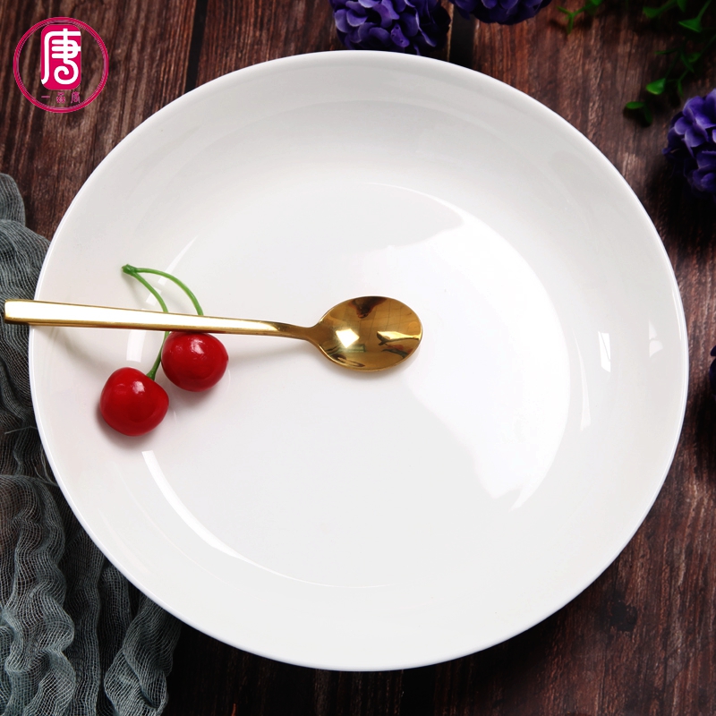 Yipin tang home dish 9 inches white porcelain ipads porcelain ceramic large deep dish soup plate European - style pure white plate